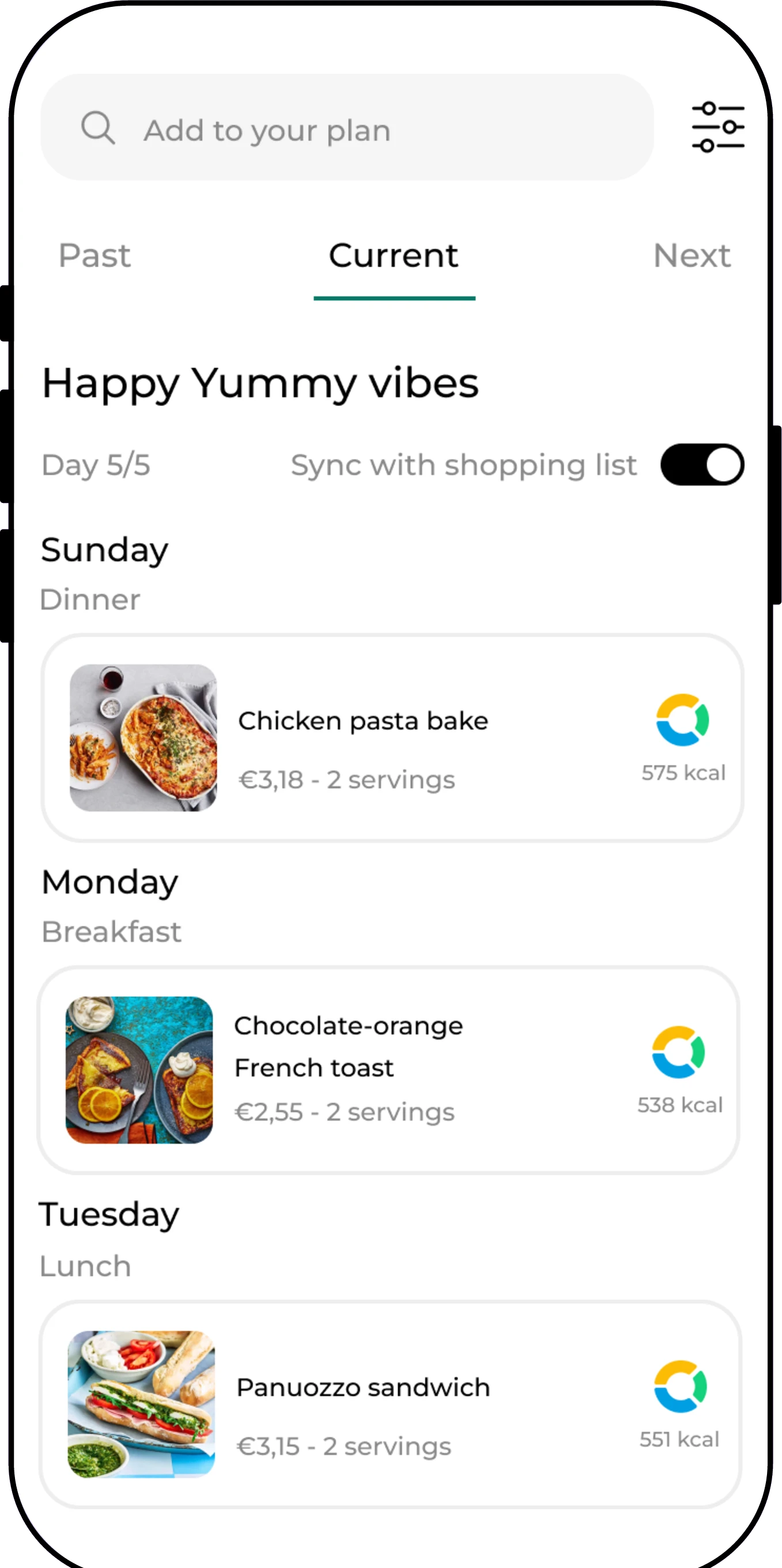 Weekly meal planner in PantryLab with automatic shopping list