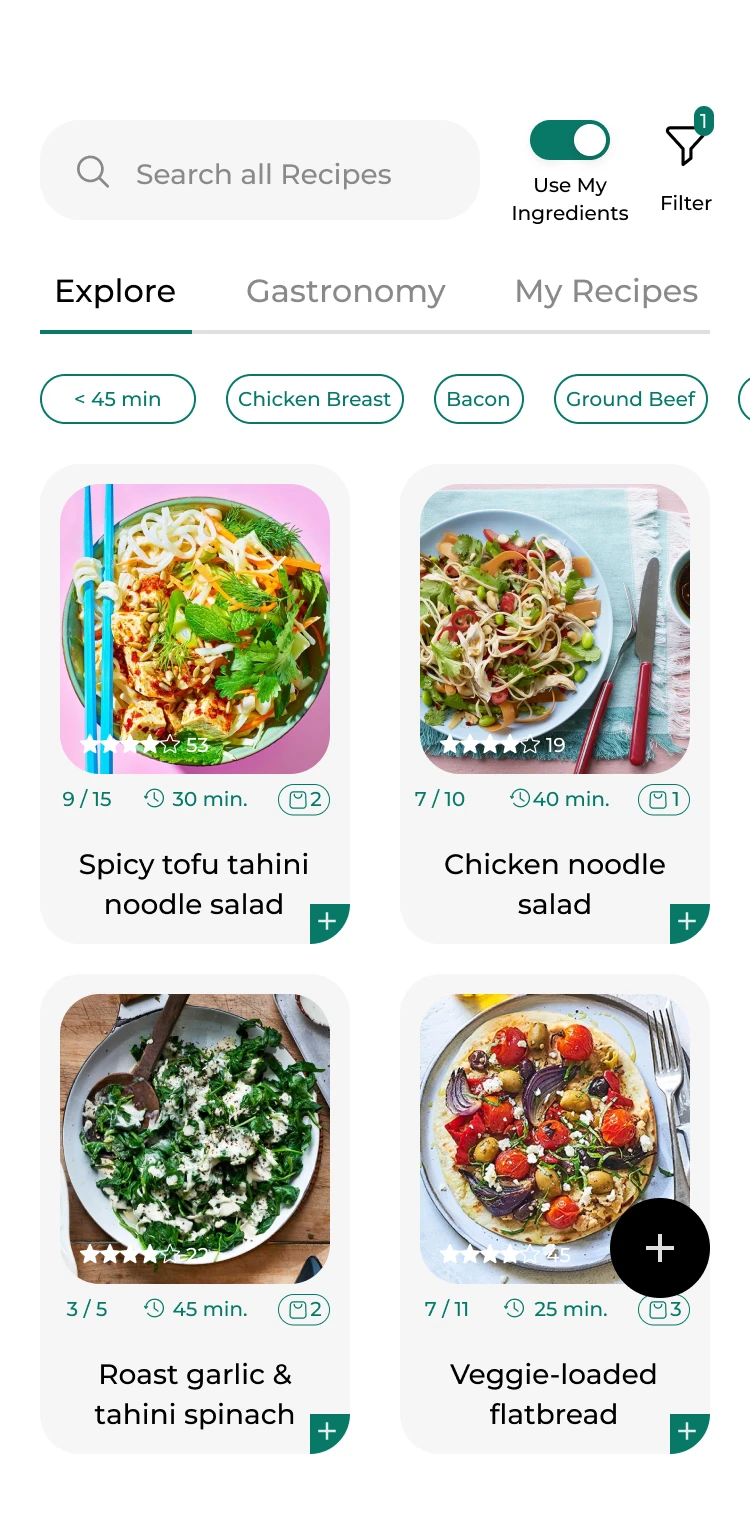 PantryLab app showing AI-matched recipes based on your pantry