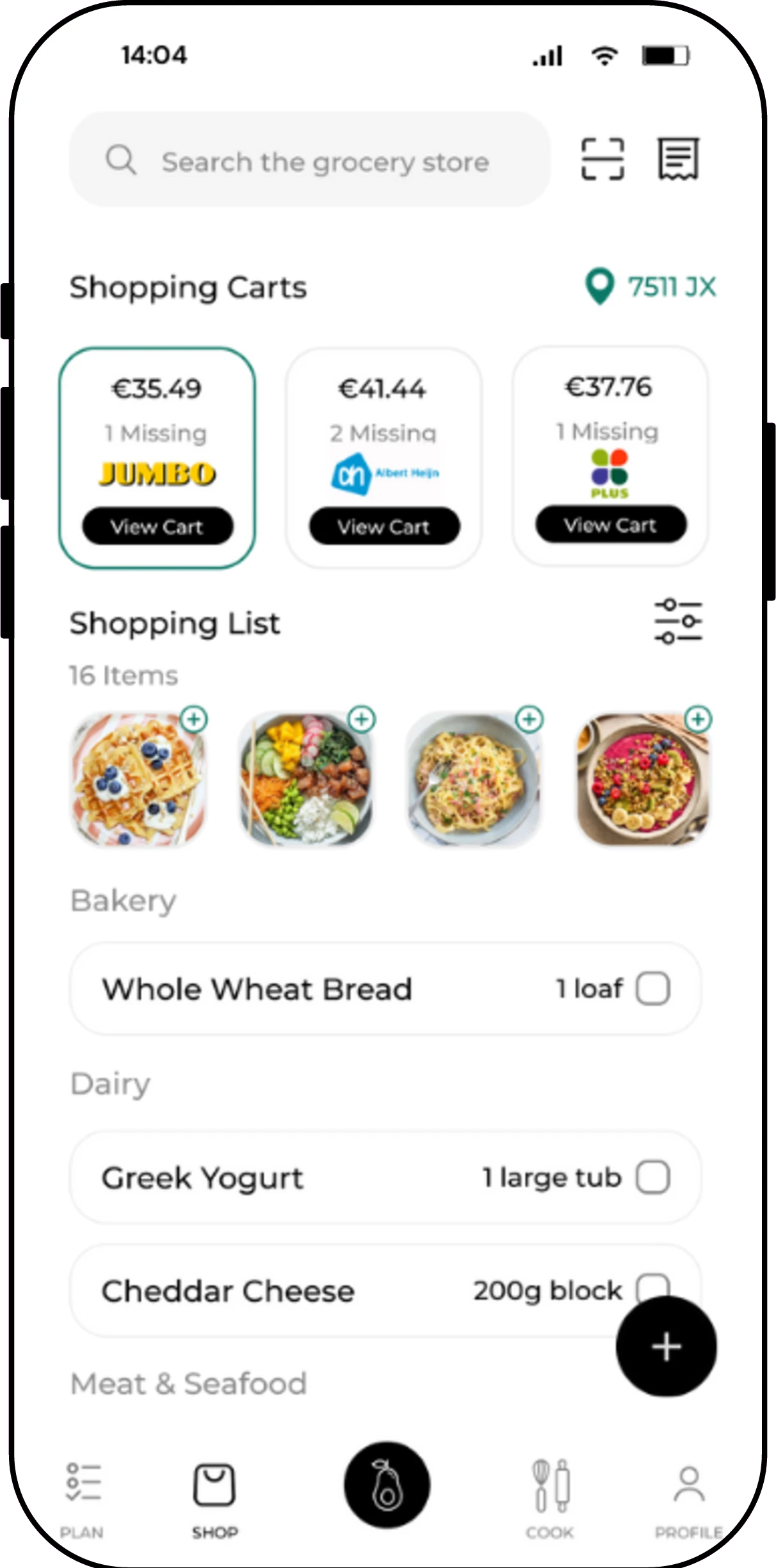 Smart shopping list in PantryLab connected to your favorite stores